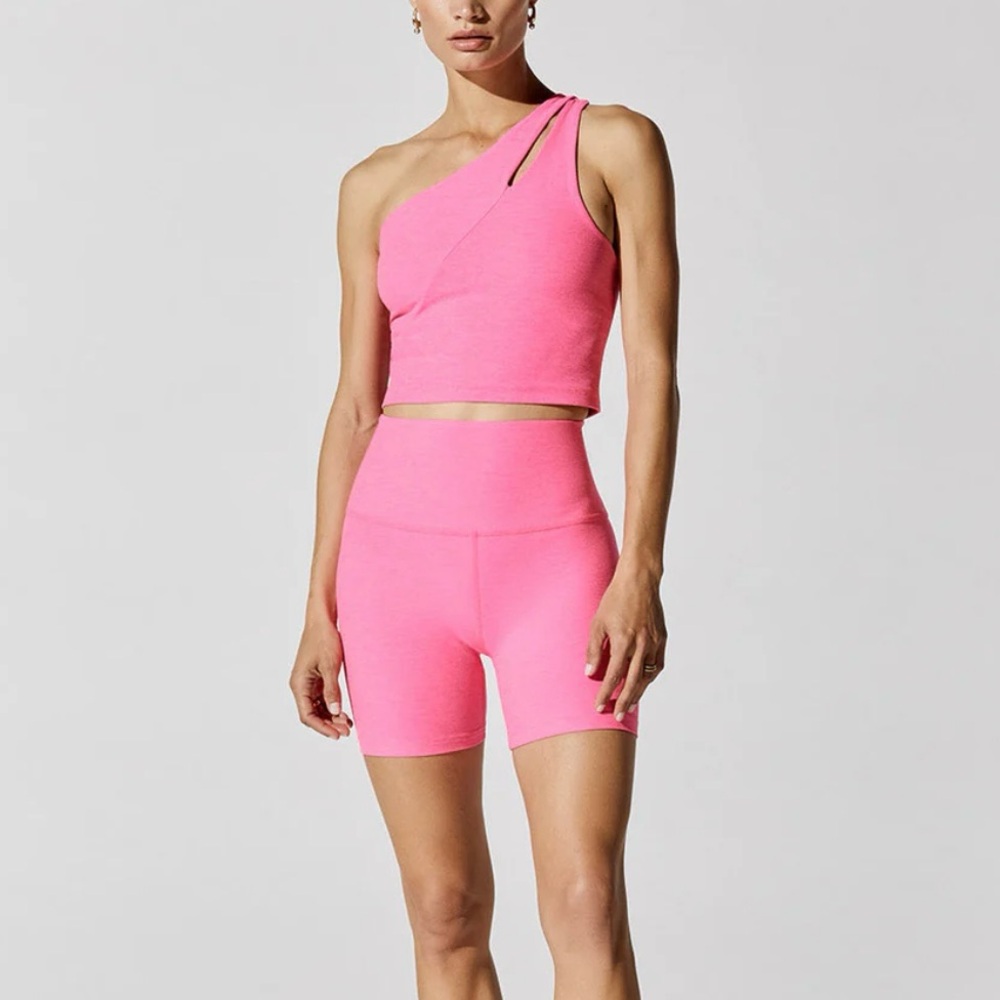 Beyond Yoga One Shoulder Cropped Tank & Biker Shorts Set, M